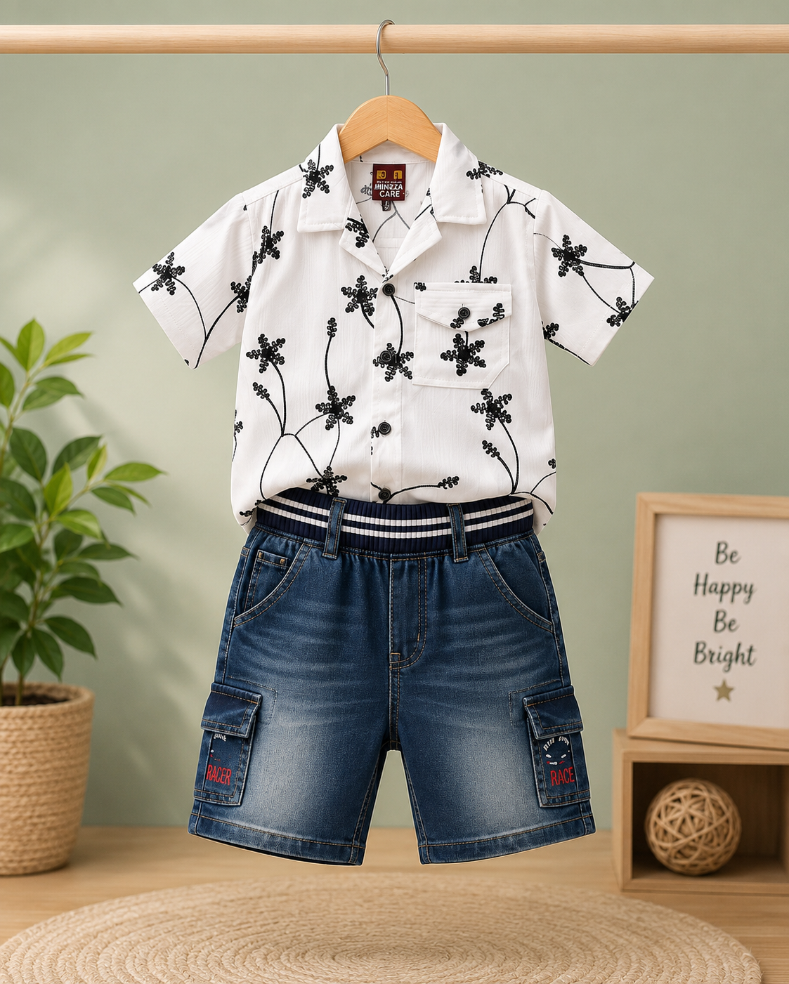 Floral Breeze Denim Co-ord Set for Boys