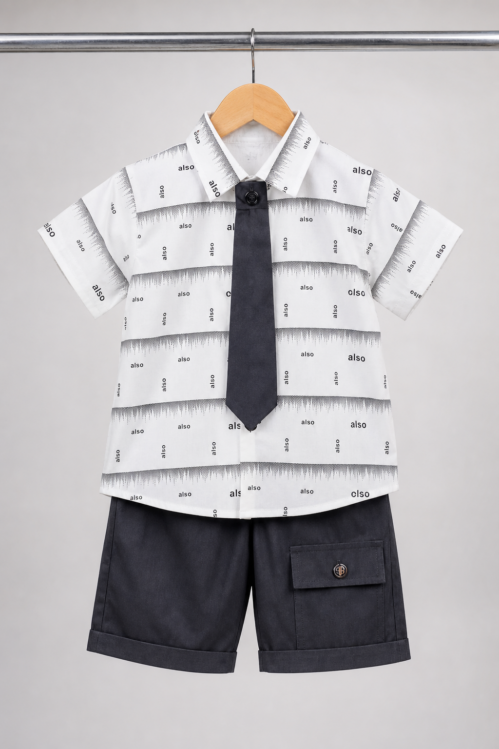Cotton Shirt & Cargo Trouser Set with Tie