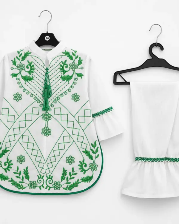Girls White Embroidered Kurti with Trouser | Kids 14th August Dress