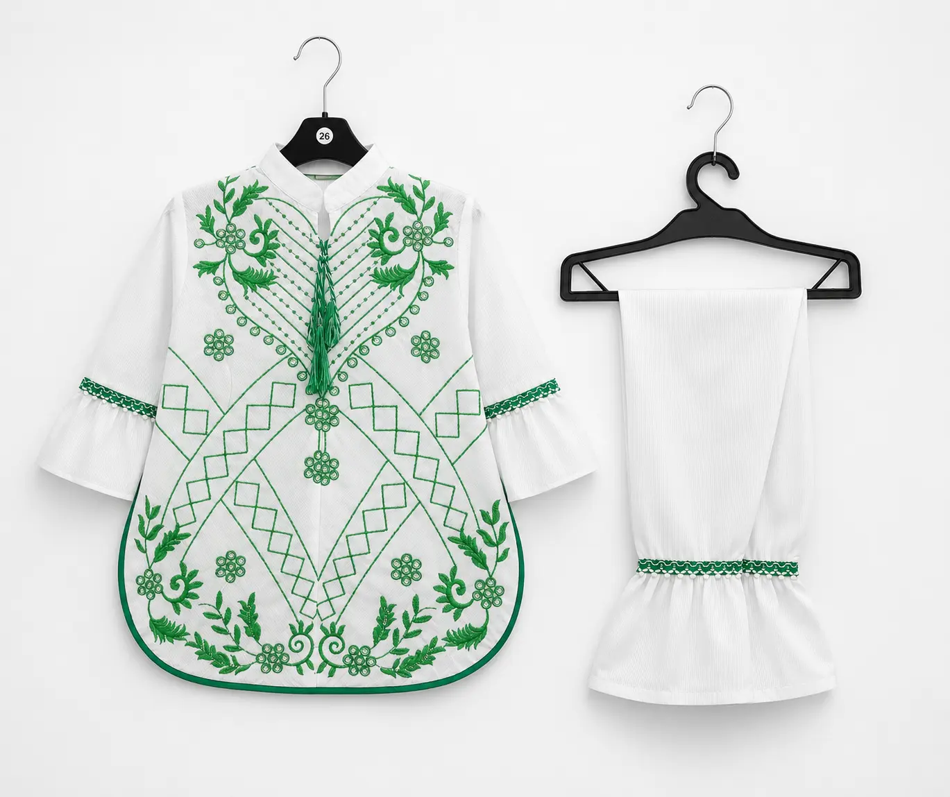 Girls White Embroidered Kurti with Trouser | Kids 14th August Dress