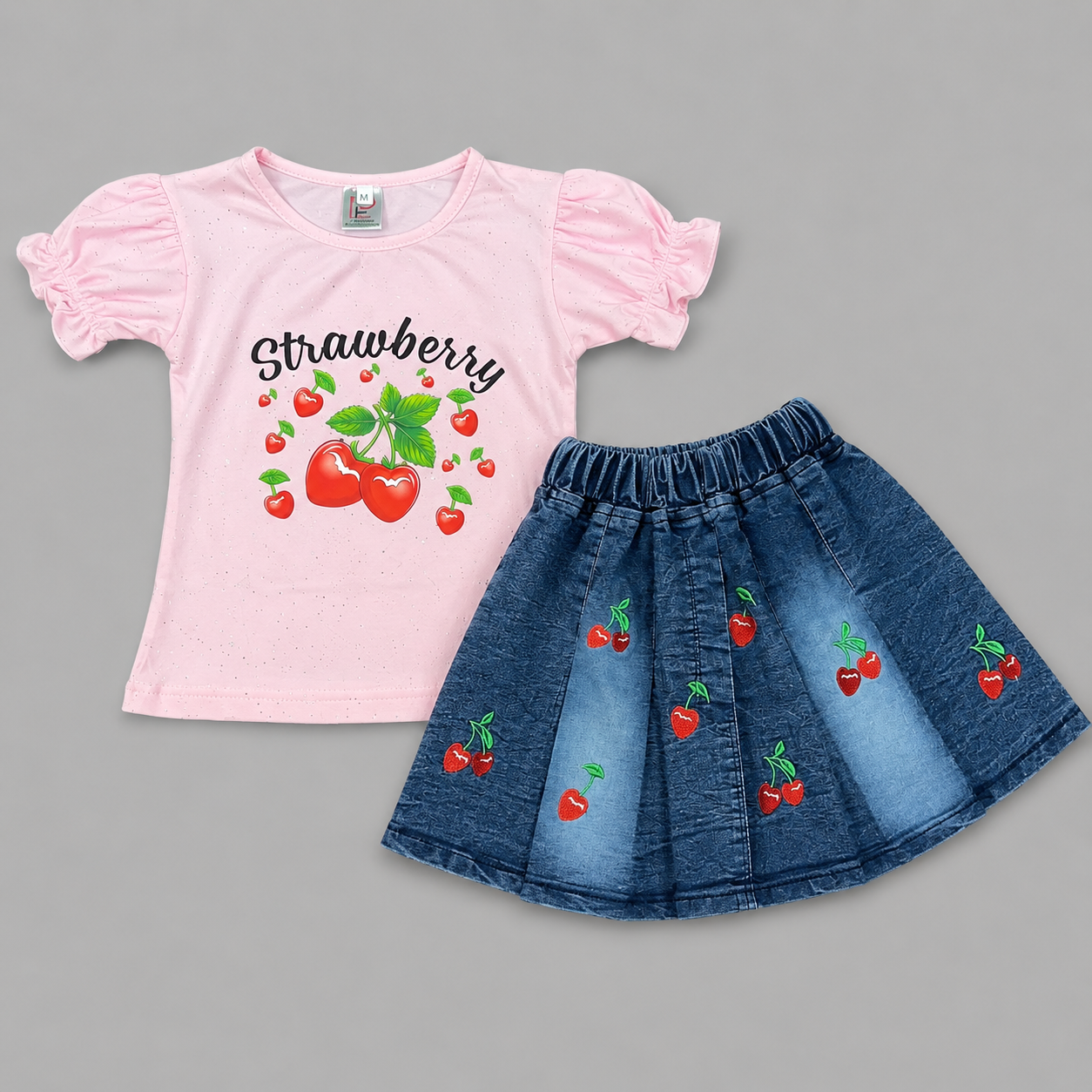 Girls Strawberry Print 2 Piece Outfit Set