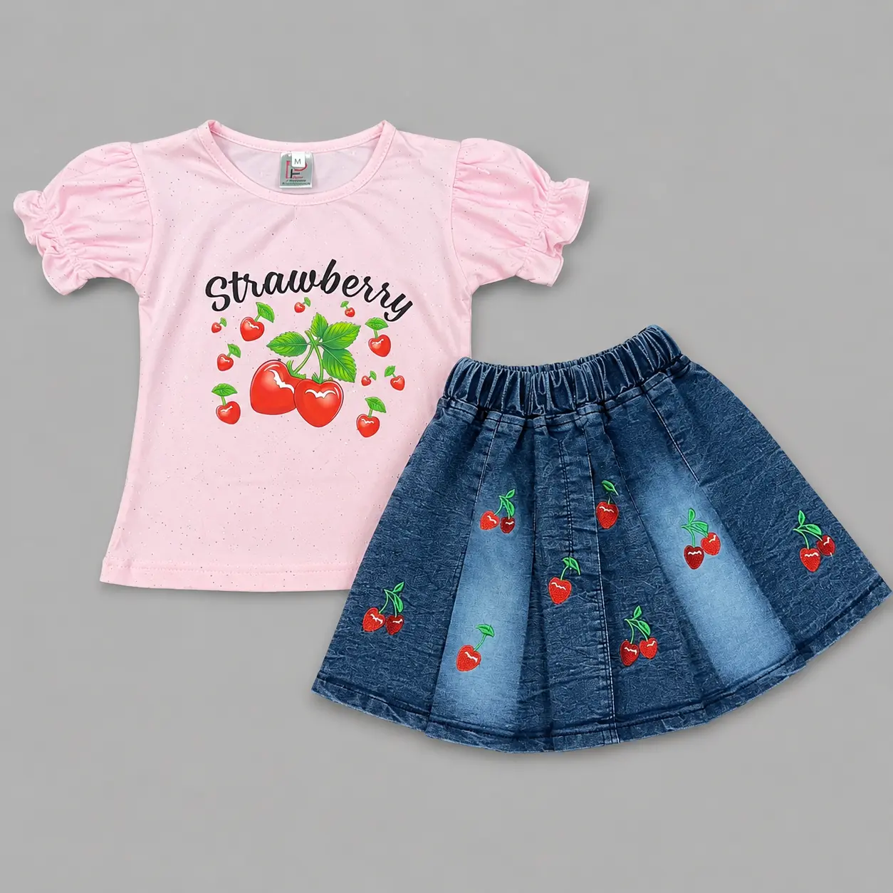 Girls Strawberry Print 2 Piece Outfit Set