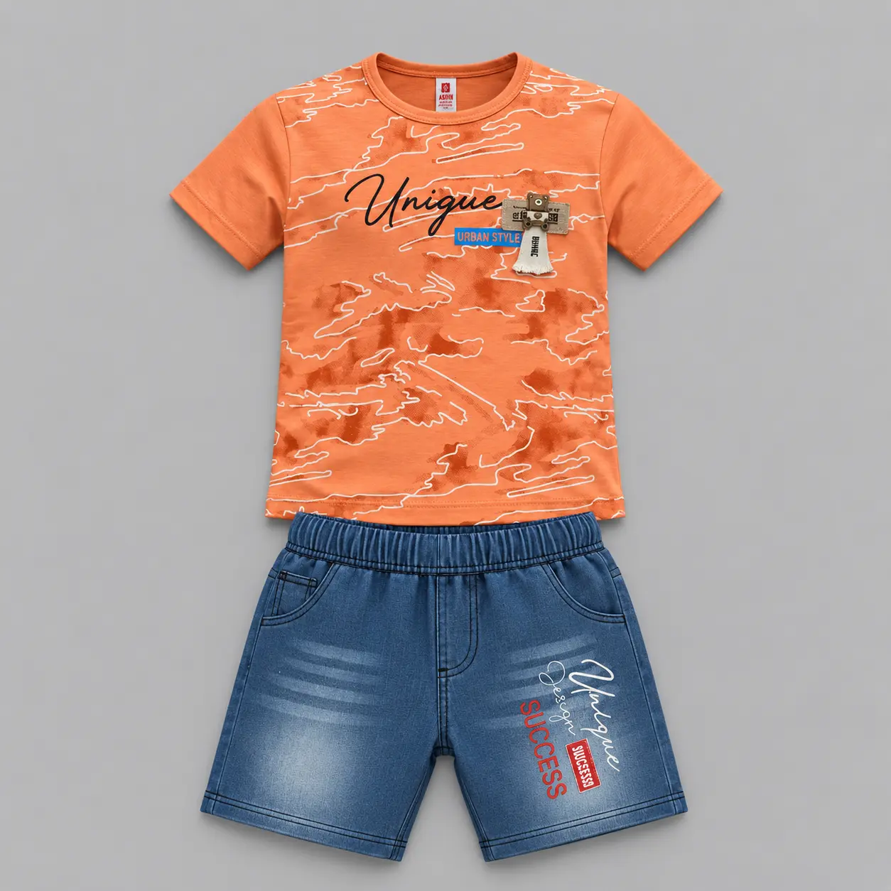 Boys Casual Summer T-Shirt & Denim Shorts Set
