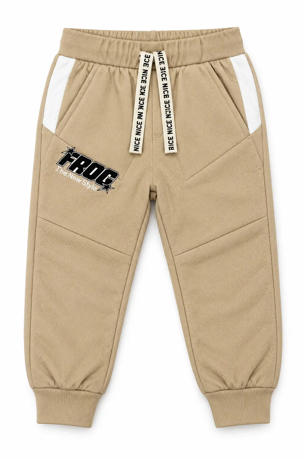 Kids’ Beige Jogger Pants with White Side Panels & FROG Logo - Image 9