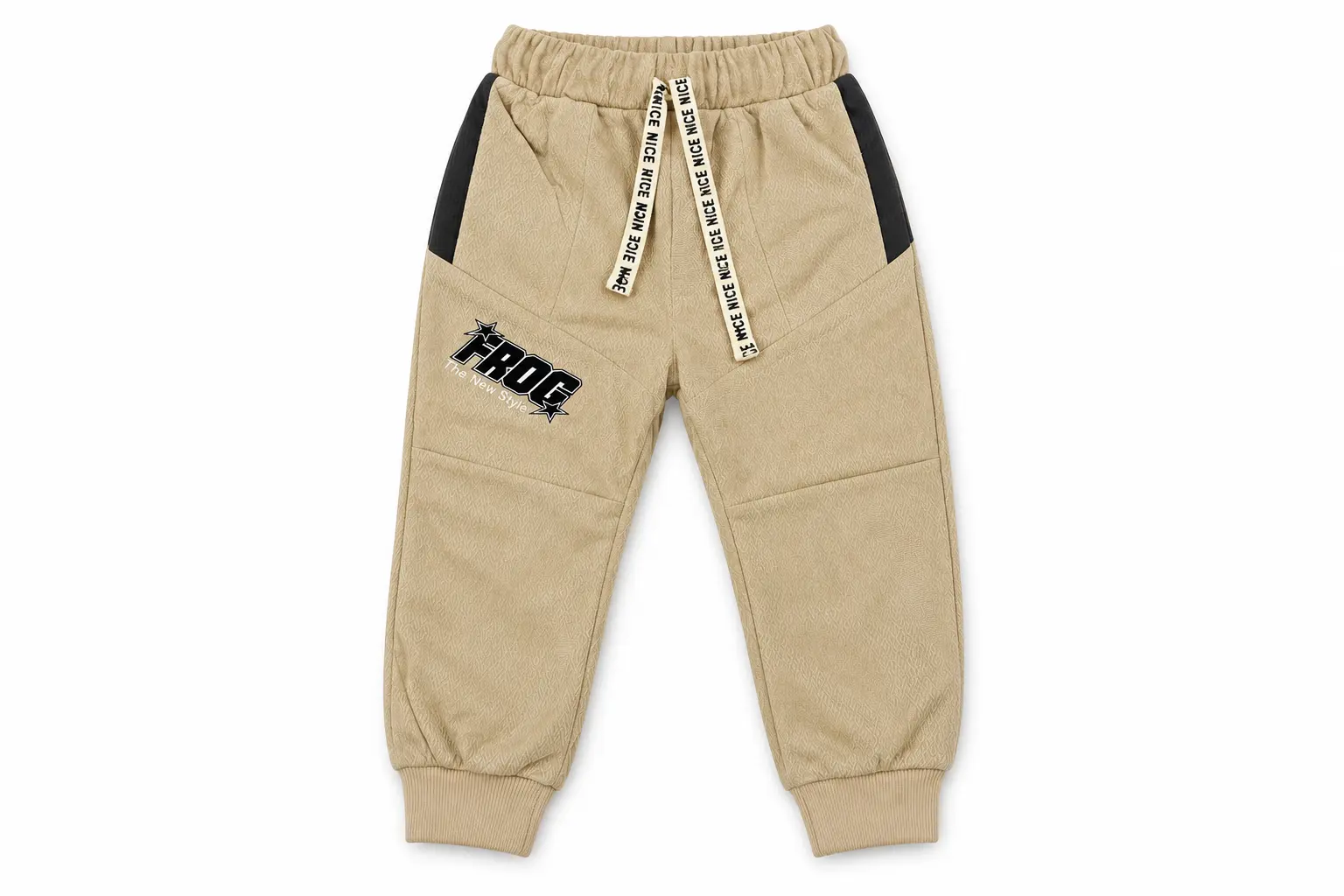 Kids’ Beige Jogger Pants with White Side Panels & FROG Logo - Image 8