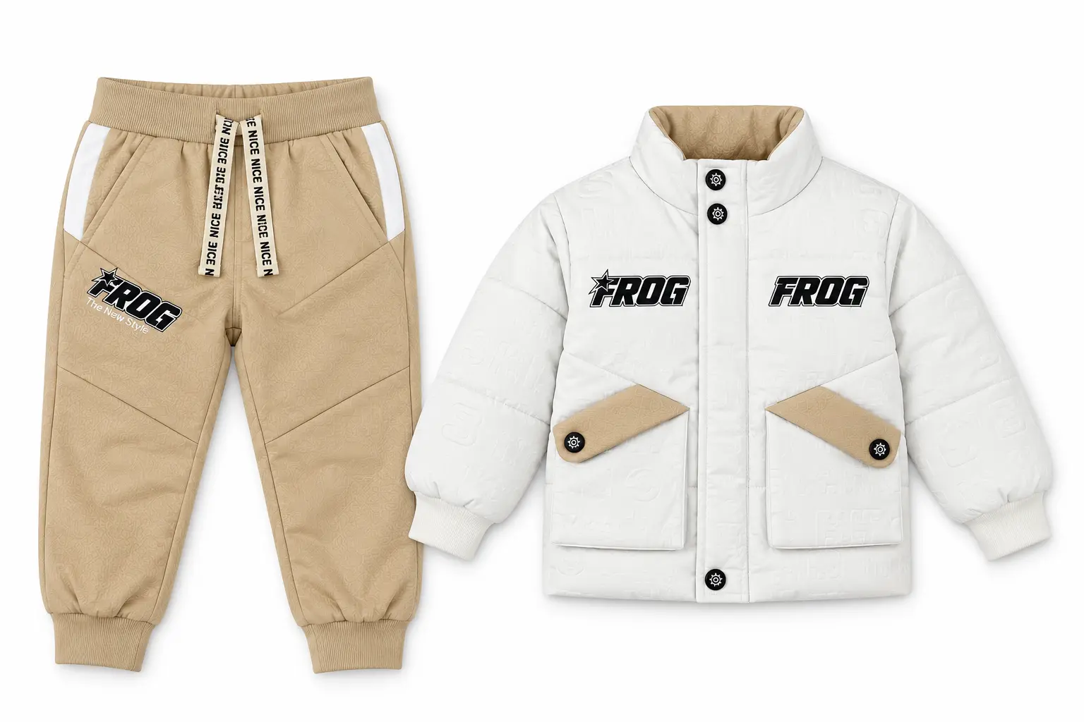 Kids’ Beige Jogger Pants with White Side Panels & FROG Logo - Image 10