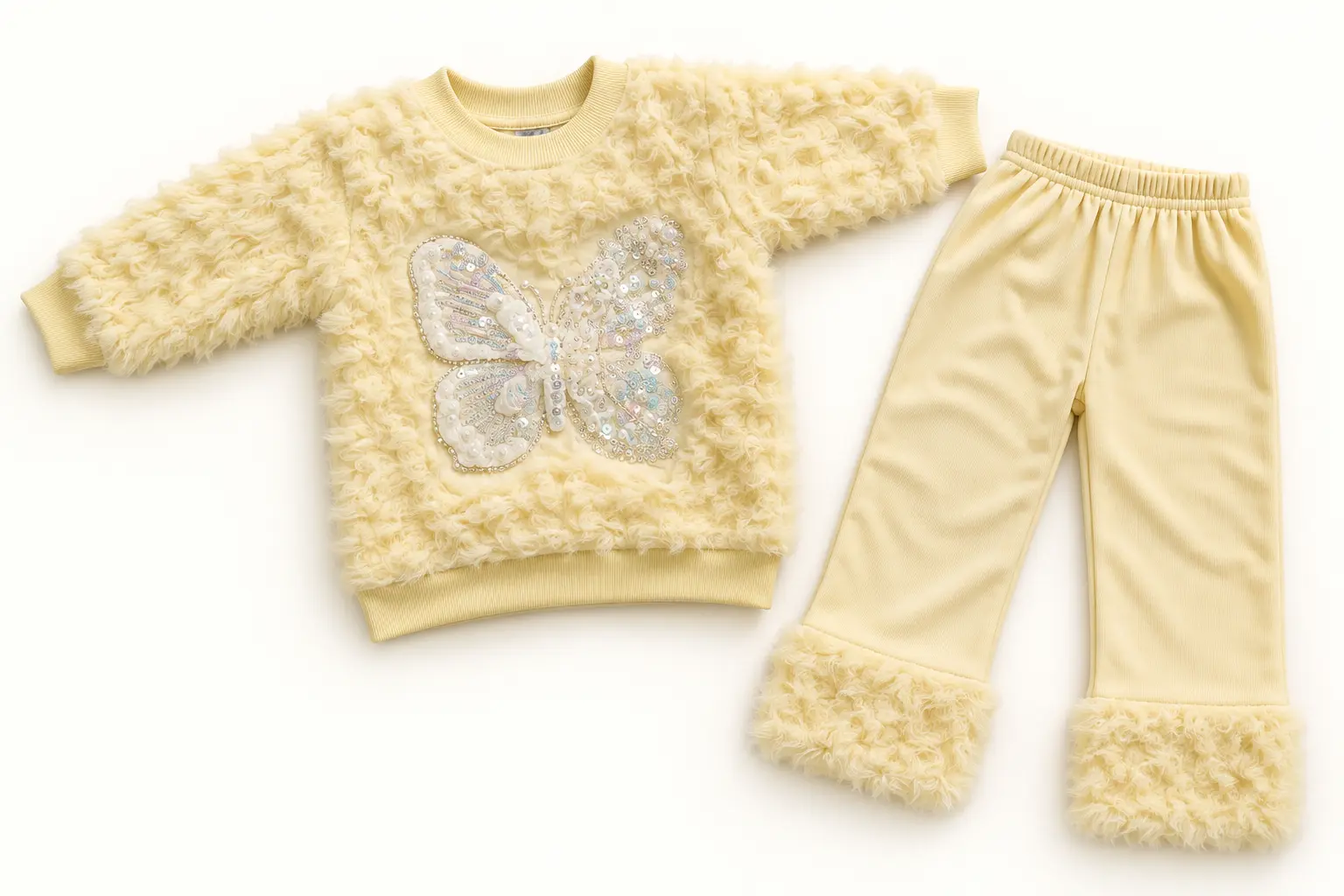 Girls’ Dusty Lilac Butterfly Sweater & Fur-Cuff Pants Set – 2-Piece Outfit - Image 5