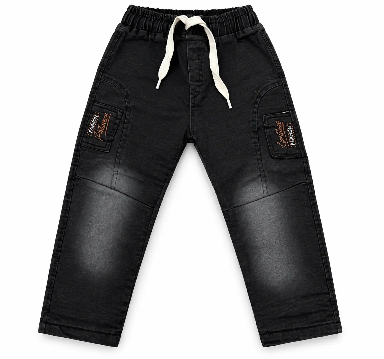 Kids Cream Quilted Jacket & Black Denim Jogger Pants Set – Winter Outfit - Image 2