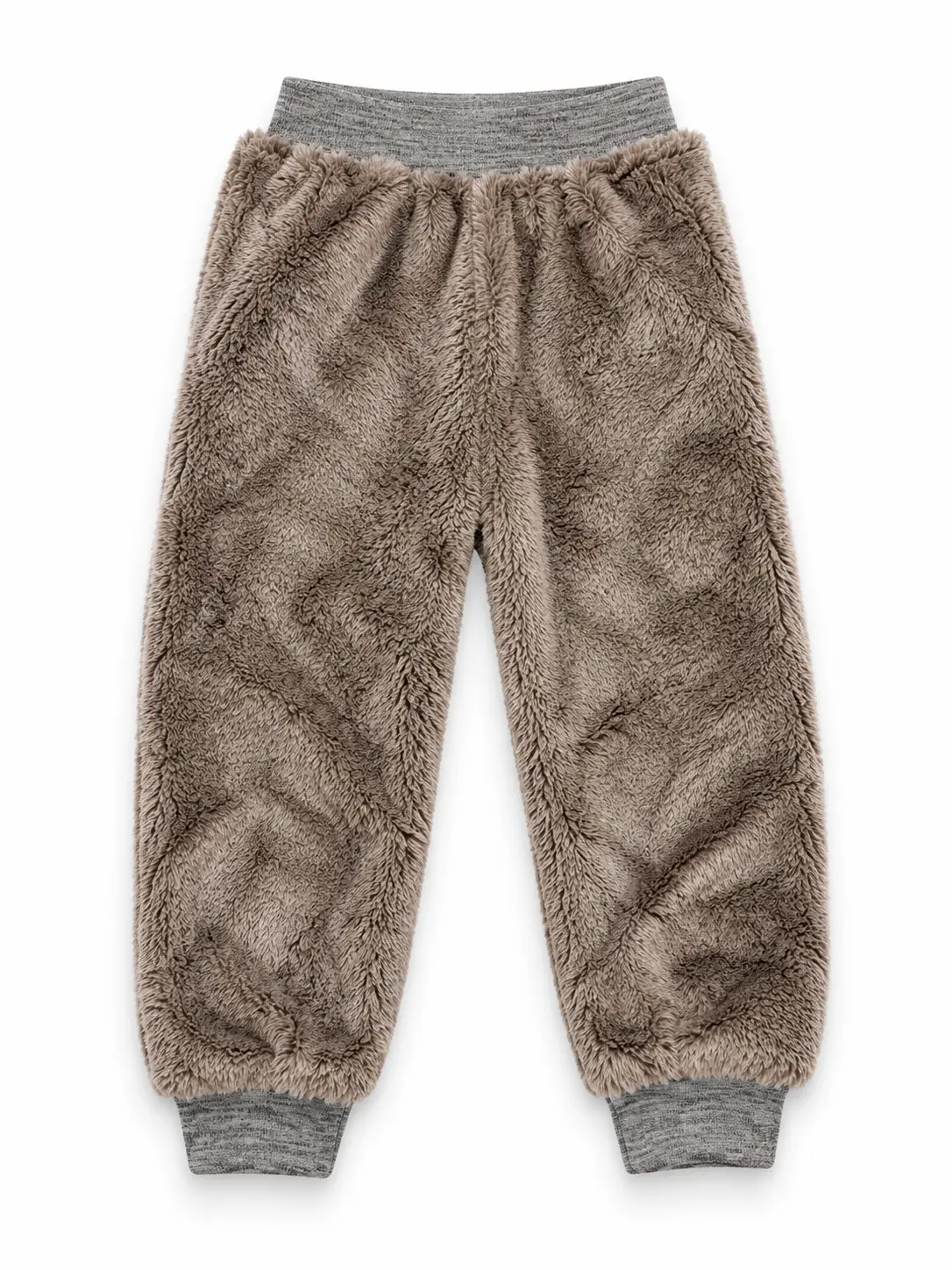 Kids Taupe Plush Fleece Jogger Pants with Ribbed Cuffs - Image 8