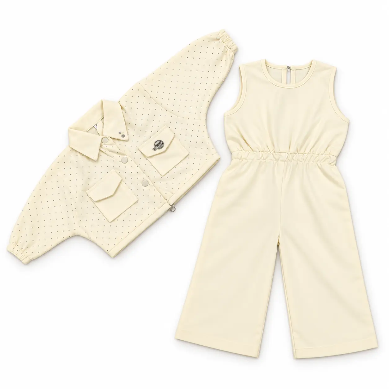 Mint Green Kids Two-Piece Outfit – Embellished Jacket & Wide-Leg Jumpsuit - Image 9