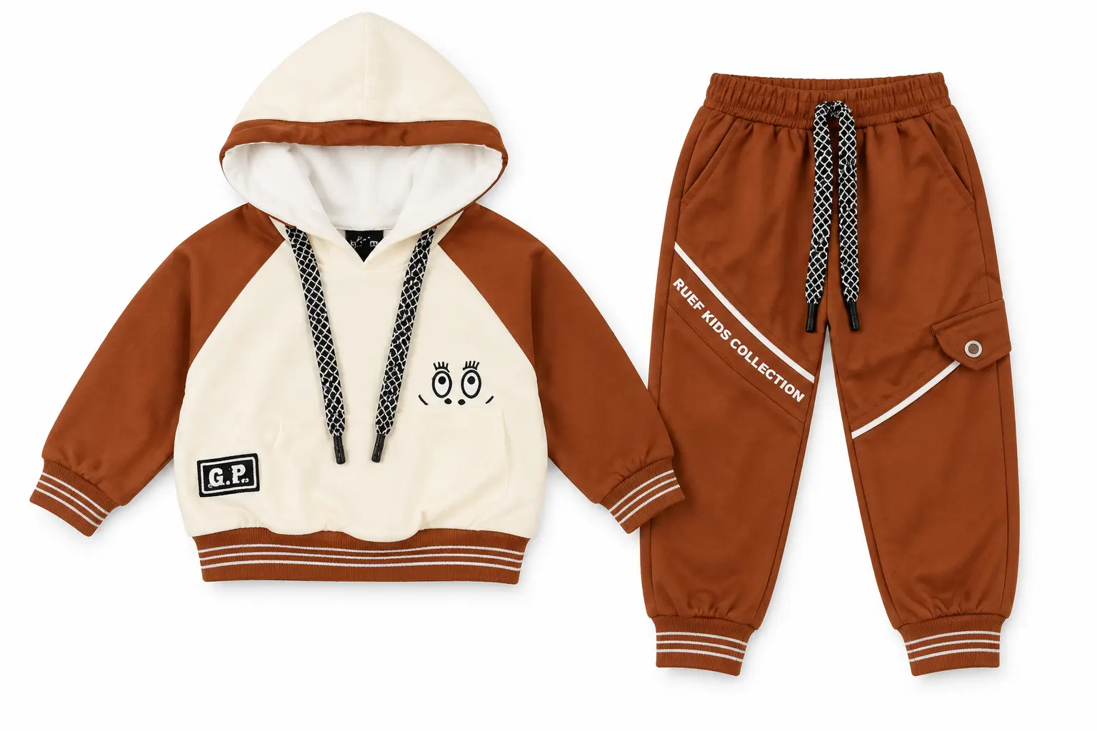 Boys Cream & Mustard Dinosaur Hoodie and Jogger Pants 2-Piece Tracksuit Set - Image 3