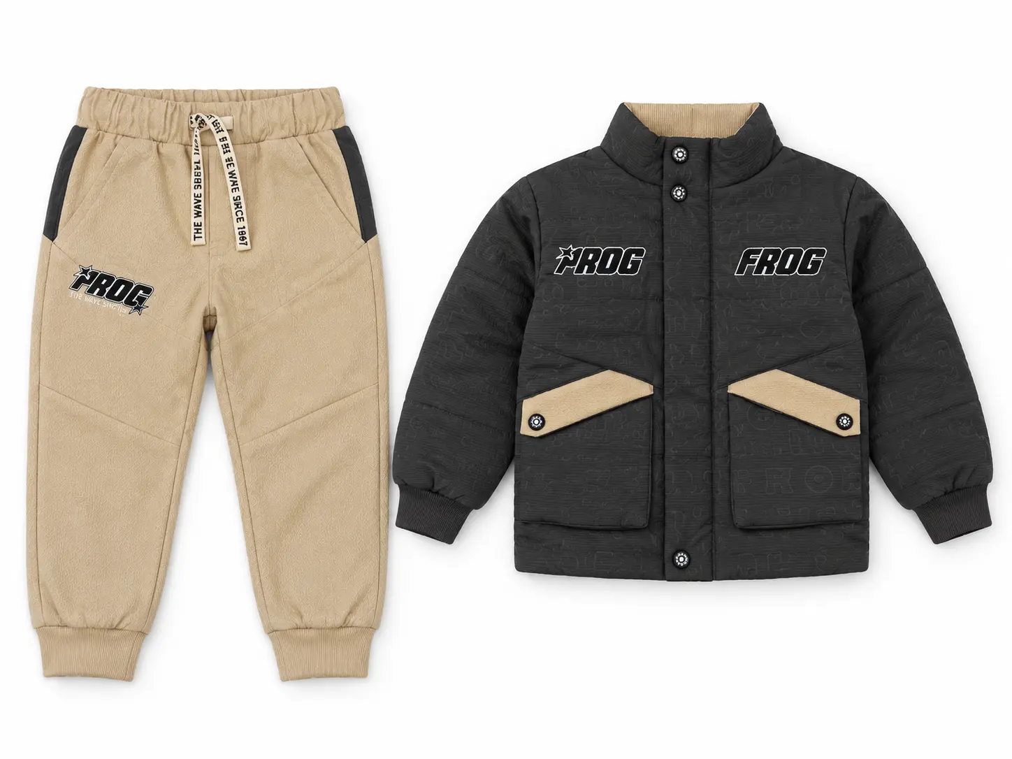 Kids’ Beige Jogger Pants with White Side Panels & FROG Logo - Image 4