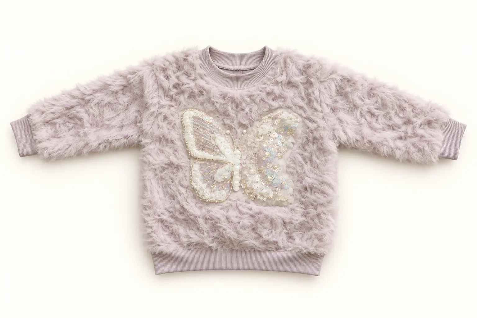 Girls’ Dusty Lilac Butterfly Sweater & Fur-Cuff Pants Set – 2-Piece Outfit - Image 4