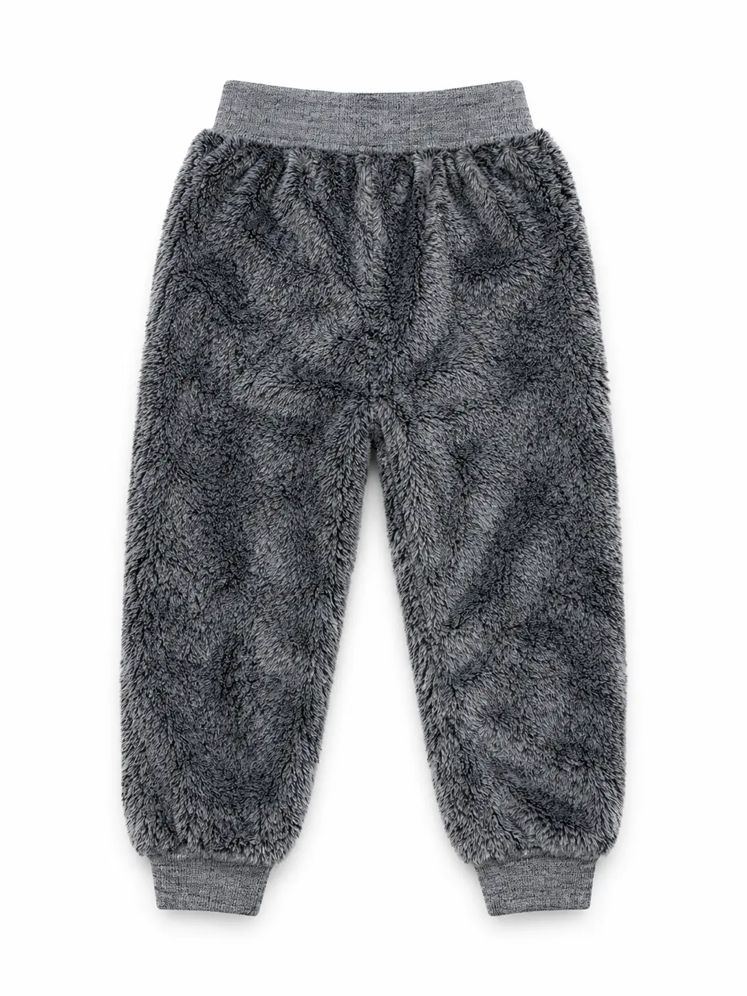 Kids Taupe Plush Fleece Jogger Pants with Ribbed Cuffs - Image 7