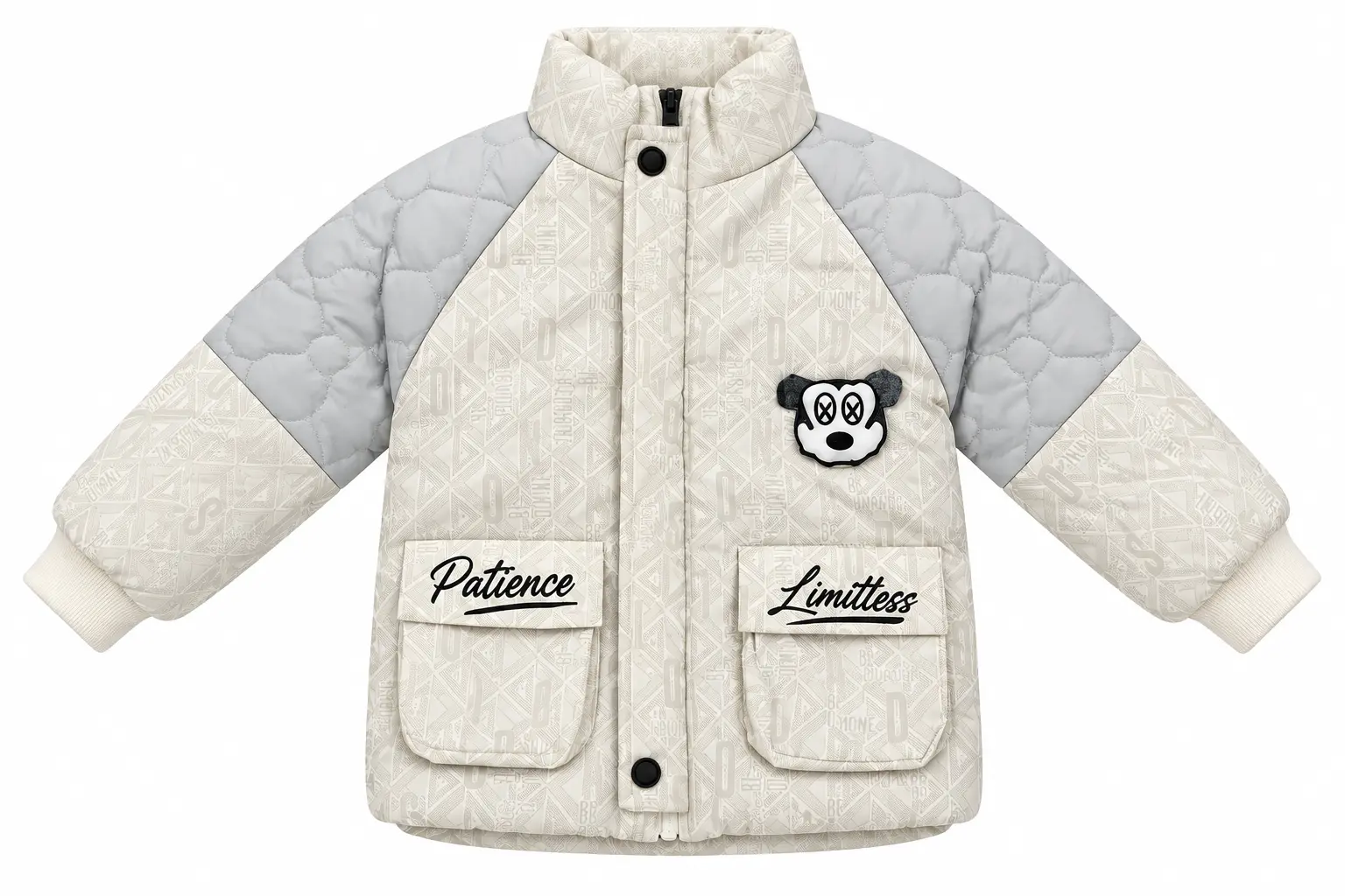 Kids Cream Quilted Jacket & Black Denim Jogger Pants Set – Winter Outfit - Image 3