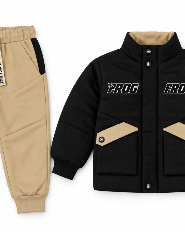 Kids’ Beige Jogger Pants with White Side Panels & FROG Logo