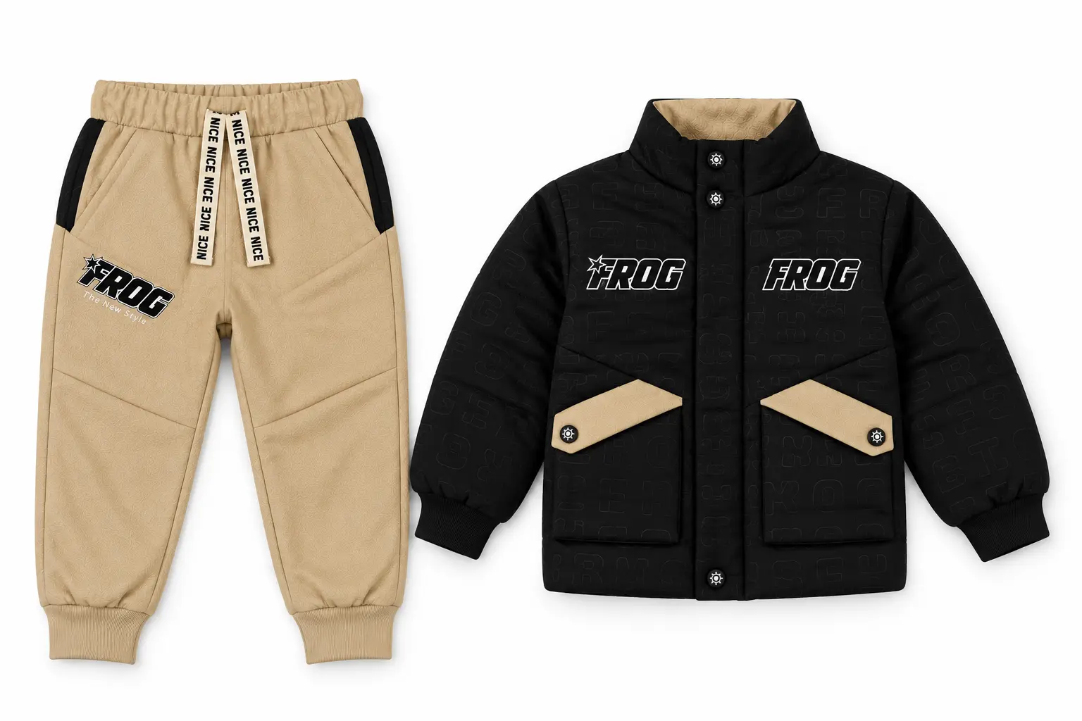 Kids’ Beige Jogger Pants with White Side Panels & FROG Logo