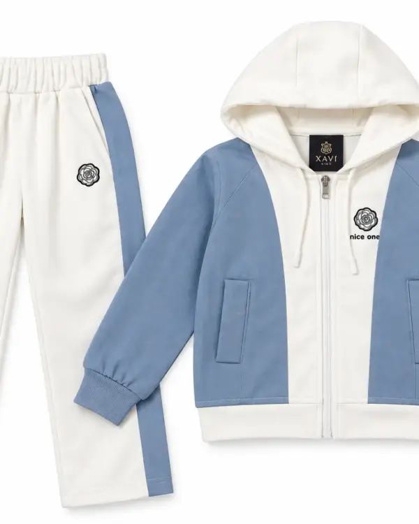 XAVI Kids Blue & White Hooded Tracksuit Set for Boys