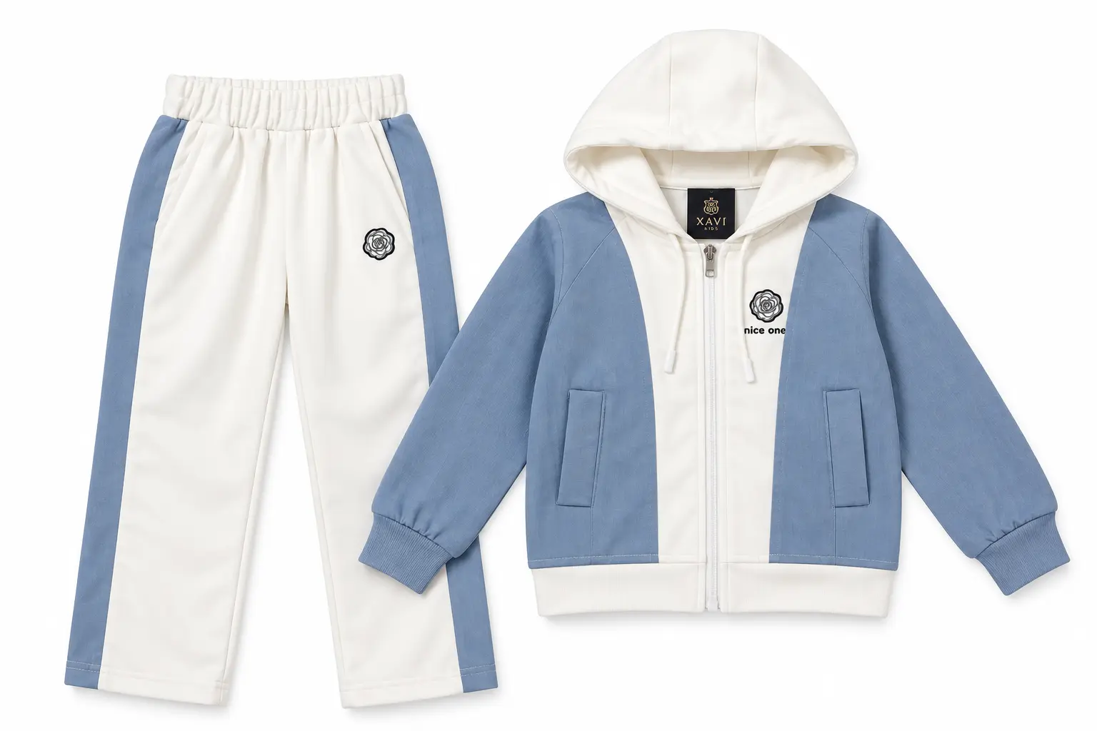 XAVI Kids Blue & White Hooded Tracksuit Set for Boys