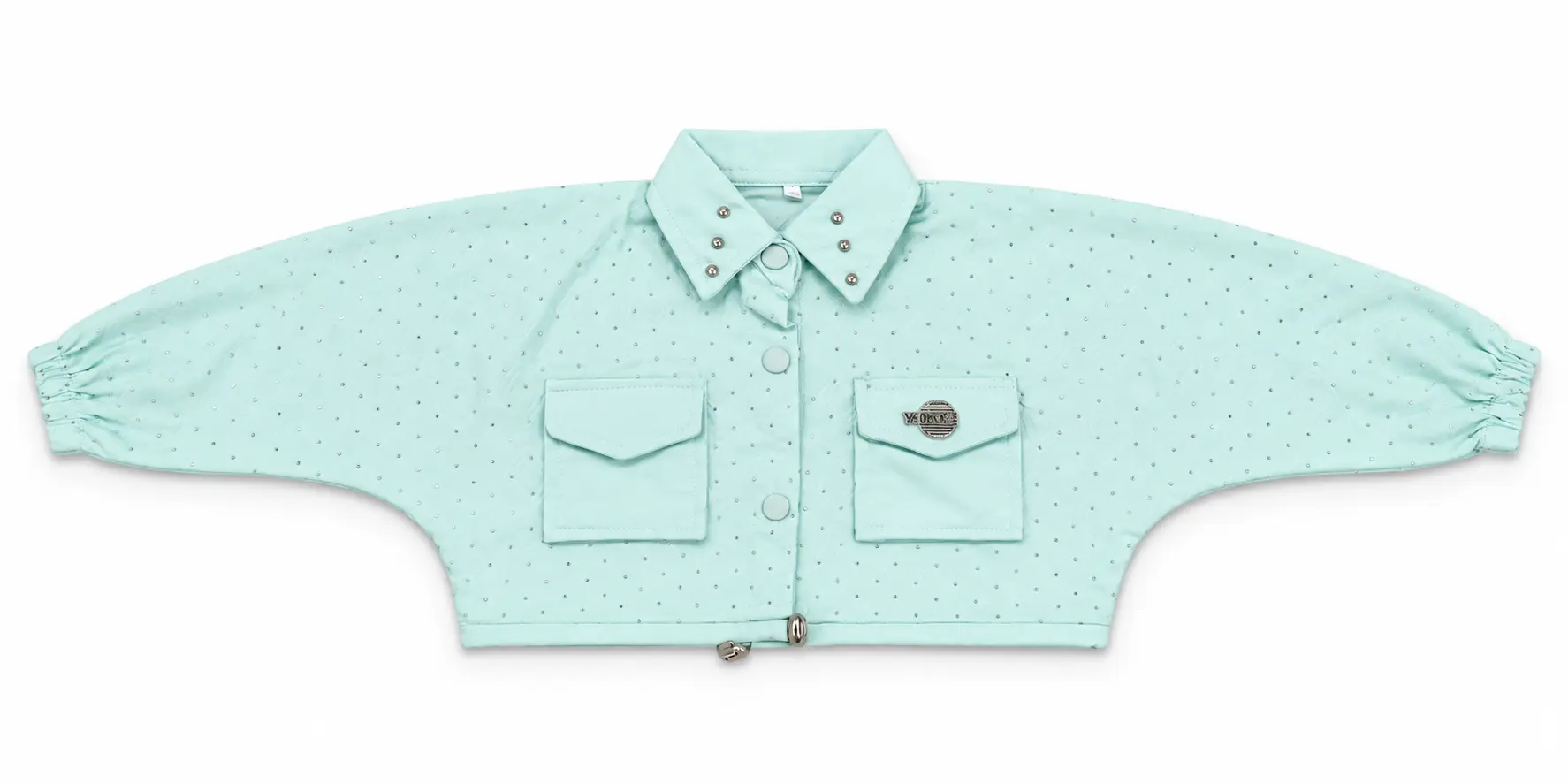 Mint Green Kids Two-Piece Outfit – Embellished Jacket & Wide-Leg Jumpsuit - Image 4