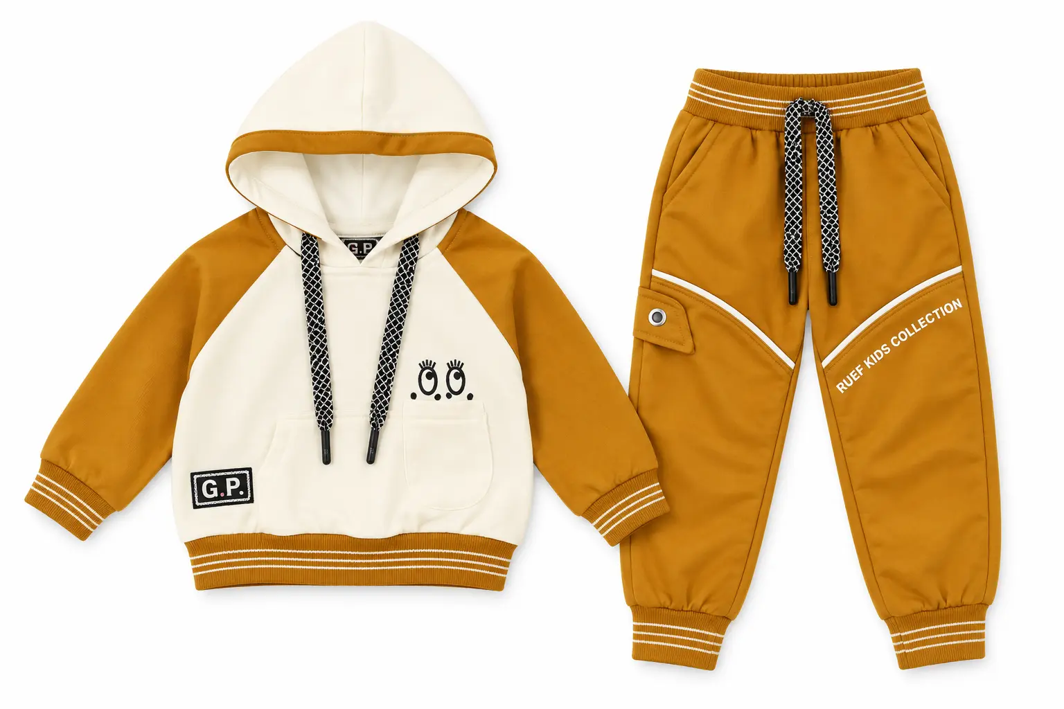 Boys Cream & Mustard Dinosaur Hoodie and Jogger Pants 2-Piece Tracksuit Set - Image 5