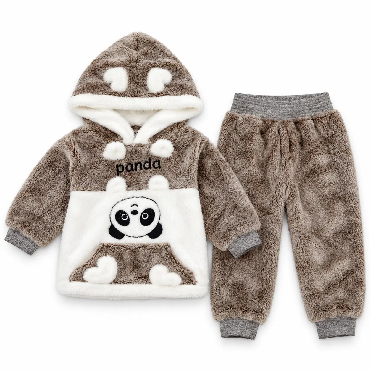 Kids Taupe Plush Fleece Jogger Pants with Ribbed Cuffs - Image 6