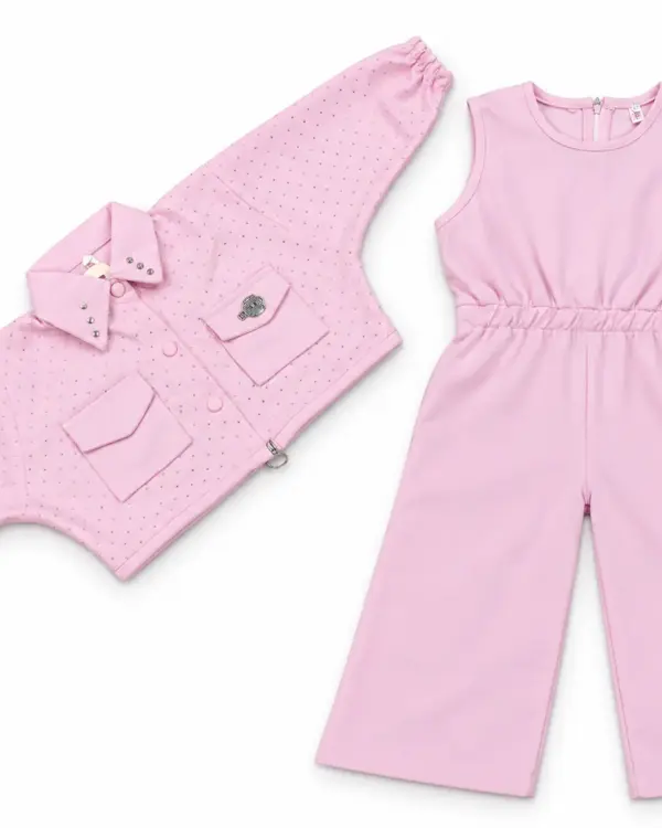 Mint Green Kids Two-Piece Outfit – Embellished Jacket & Wide-Leg Jumpsuit