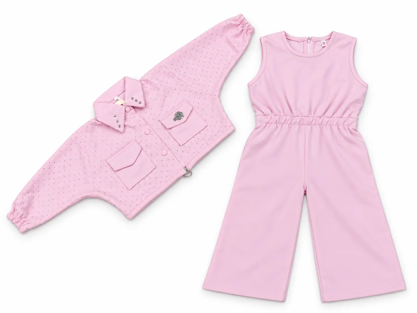 Mint Green Kids Two-Piece Outfit – Embellished Jacket & Wide-Leg Jumpsuit