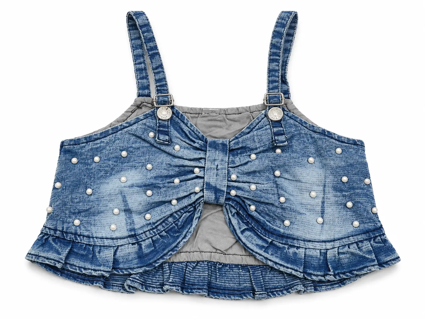 Girls' Blue Wide-Leg Denim Jeans with Rhinestone Embellishments - Image 4