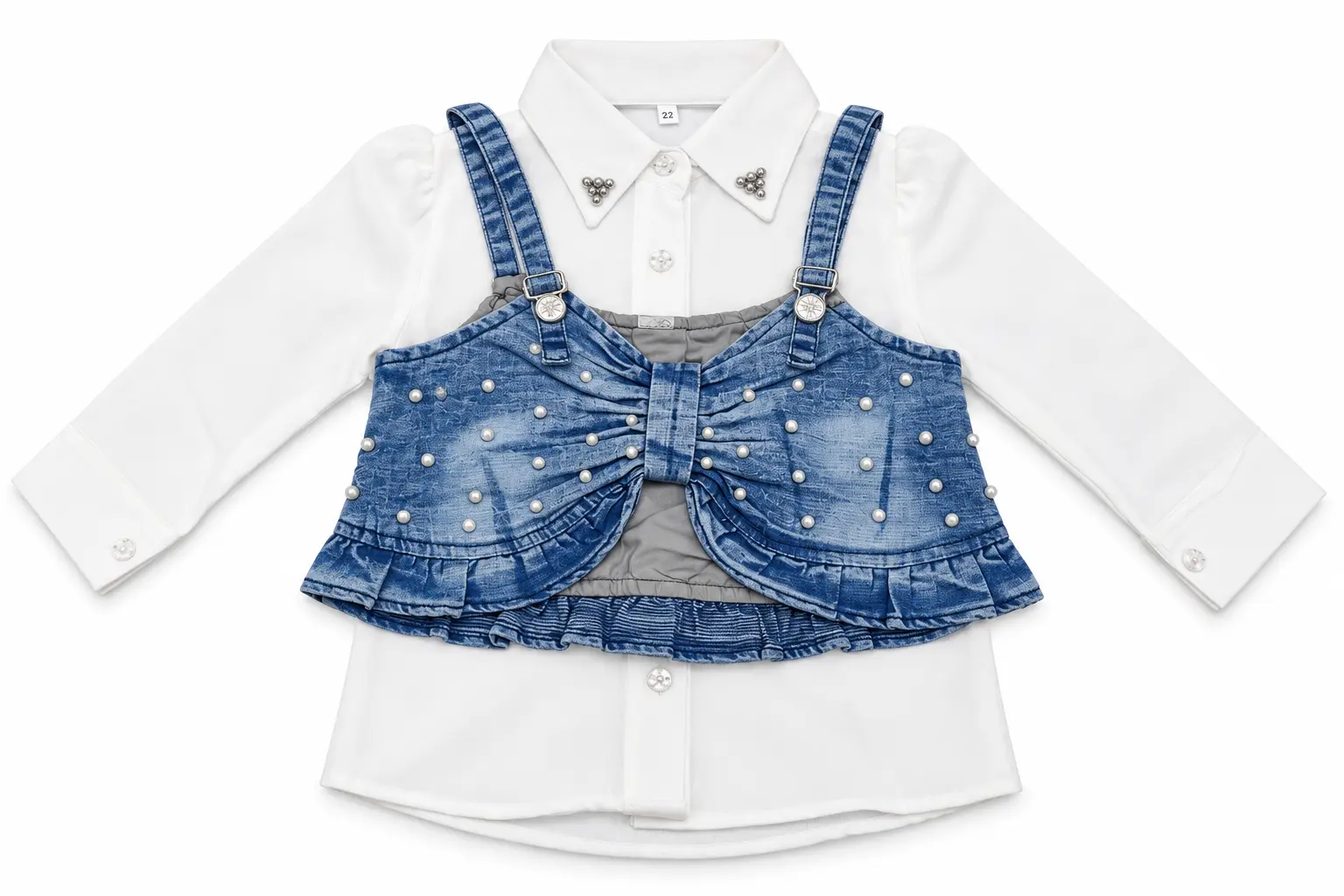 Girls' Blue Wide-Leg Denim Jeans with Rhinestone Embellishments - Image 5