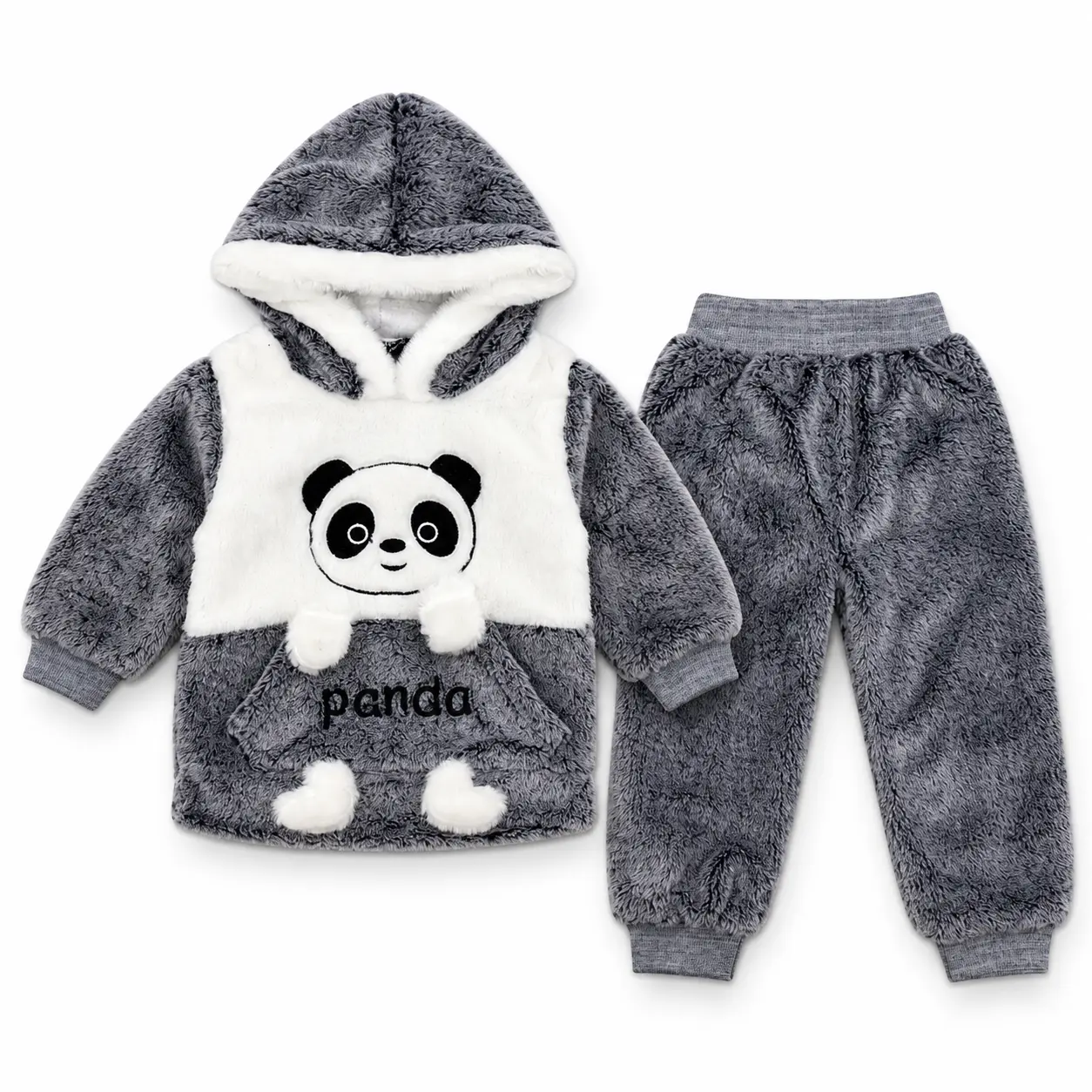 Kids Taupe Plush Fleece Jogger Pants with Ribbed Cuffs - Image 4