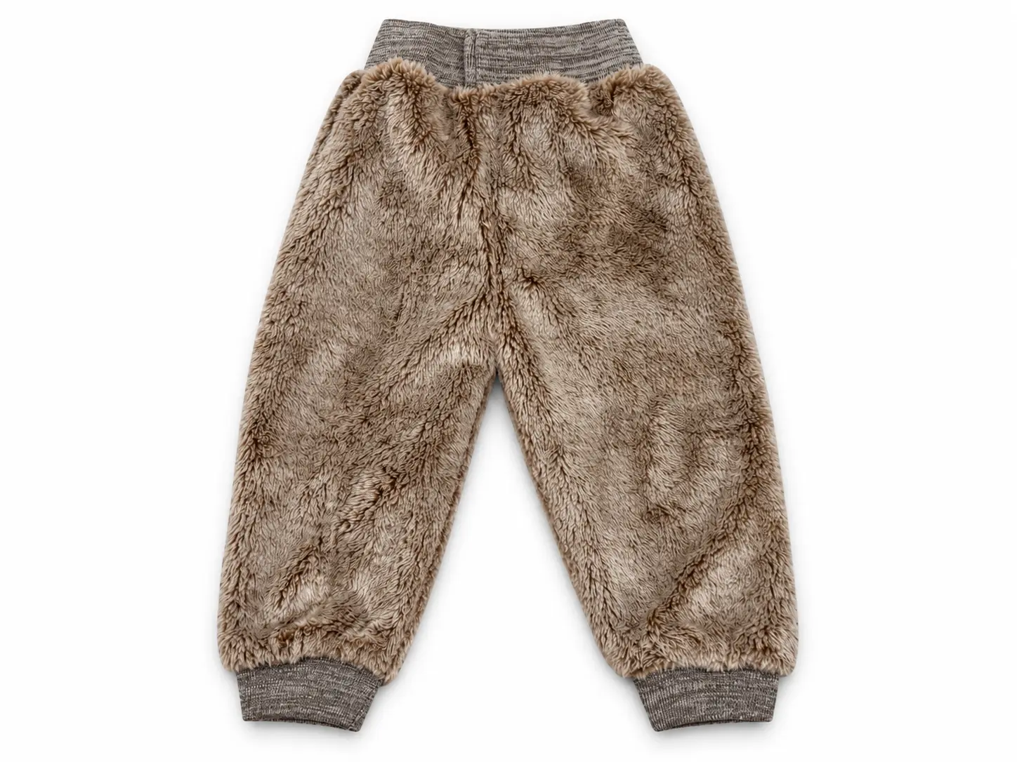 Kids Taupe Plush Fleece Jogger Pants with Ribbed Cuffs - Image 2