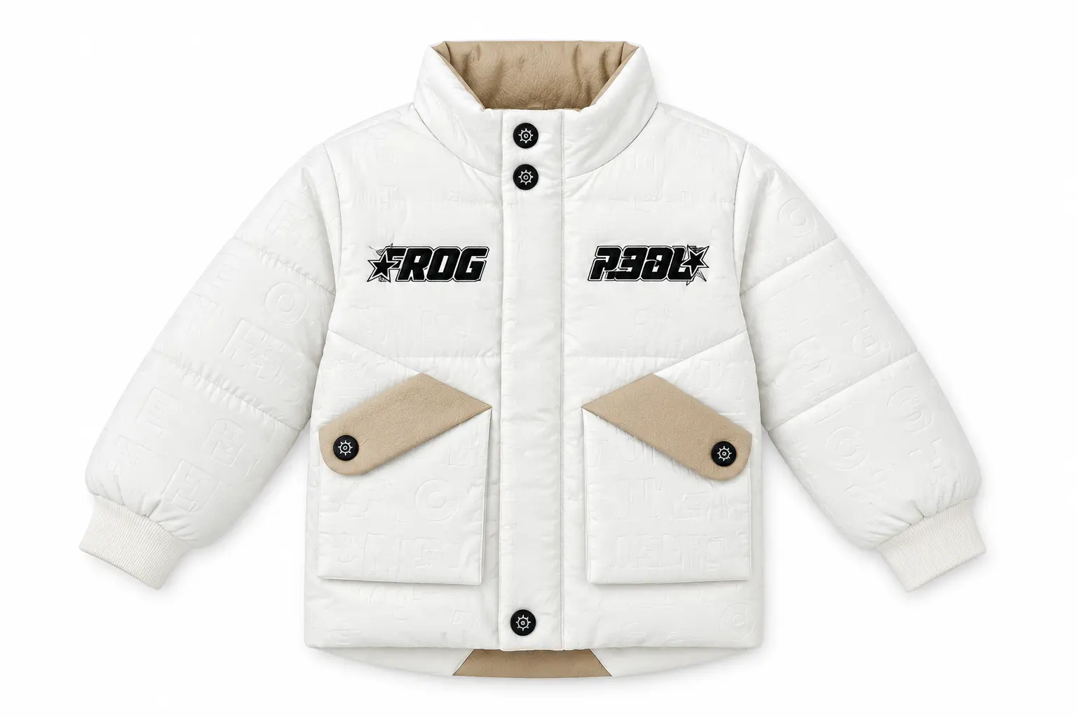 Kids’ Beige Jogger Pants with White Side Panels & FROG Logo - Image 2